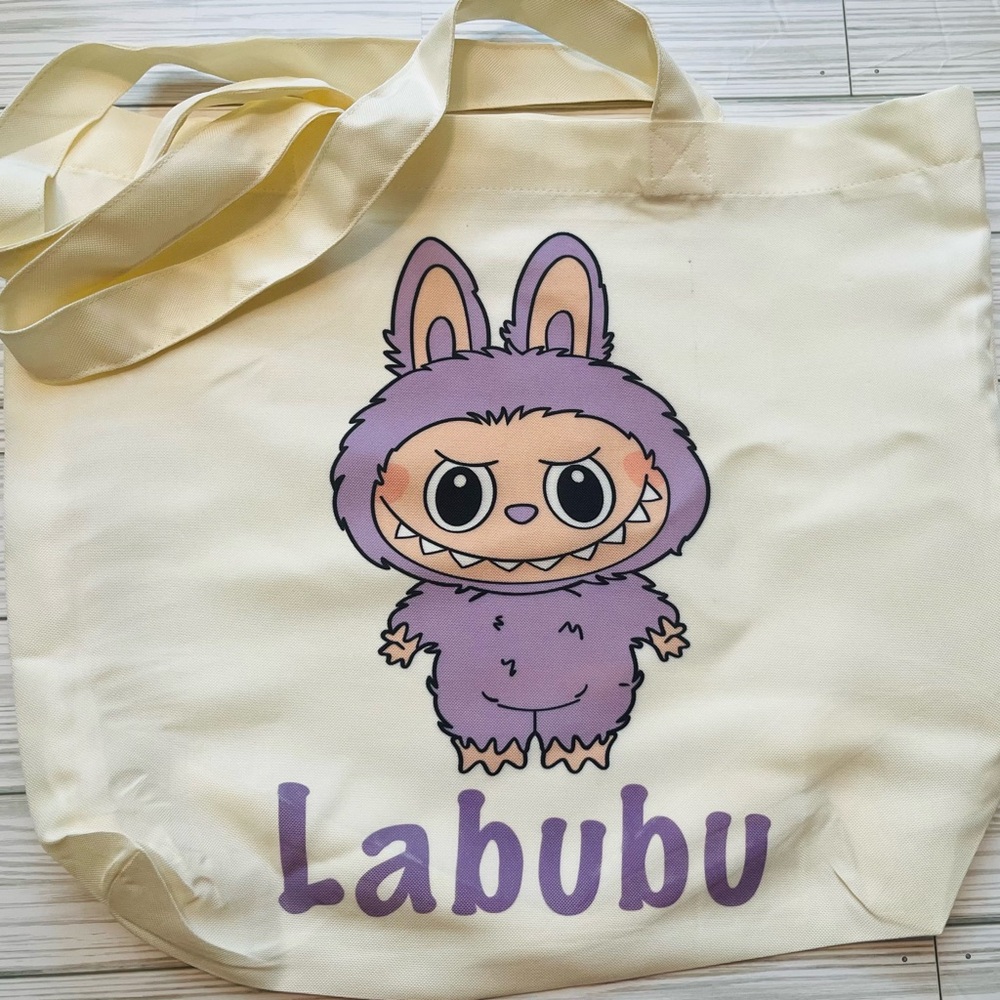 Labubu Cream Tote Bag with Purple Character